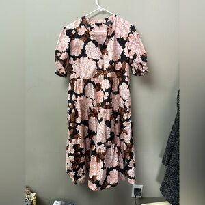 Who What Wear Black and Pink Floral Midi Dress